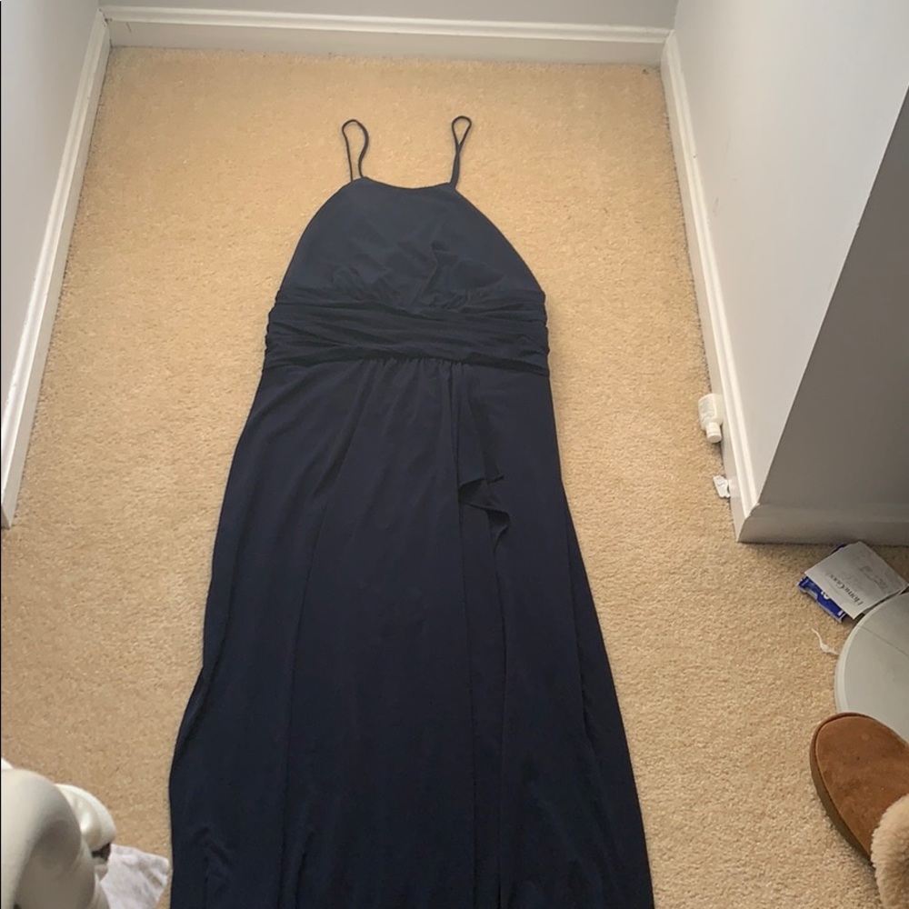 Navy Amsale bridesmaids dress